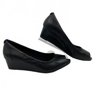 Clarks Black Vendra Peep Toe Wedges | Women’s Size 8